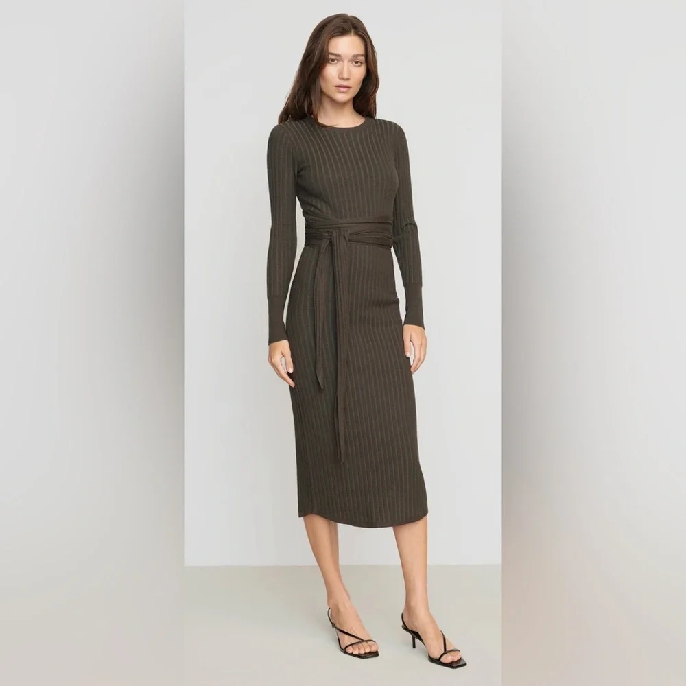 Modern Citizen- Carmen Ribbed Long-Sleeve Wrap Dress (brown) - Picture 8 of 8